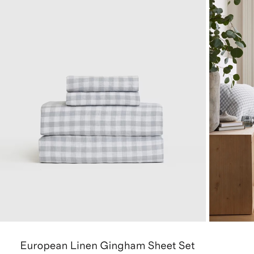 European Linen Gingham Sheet Set - Blue